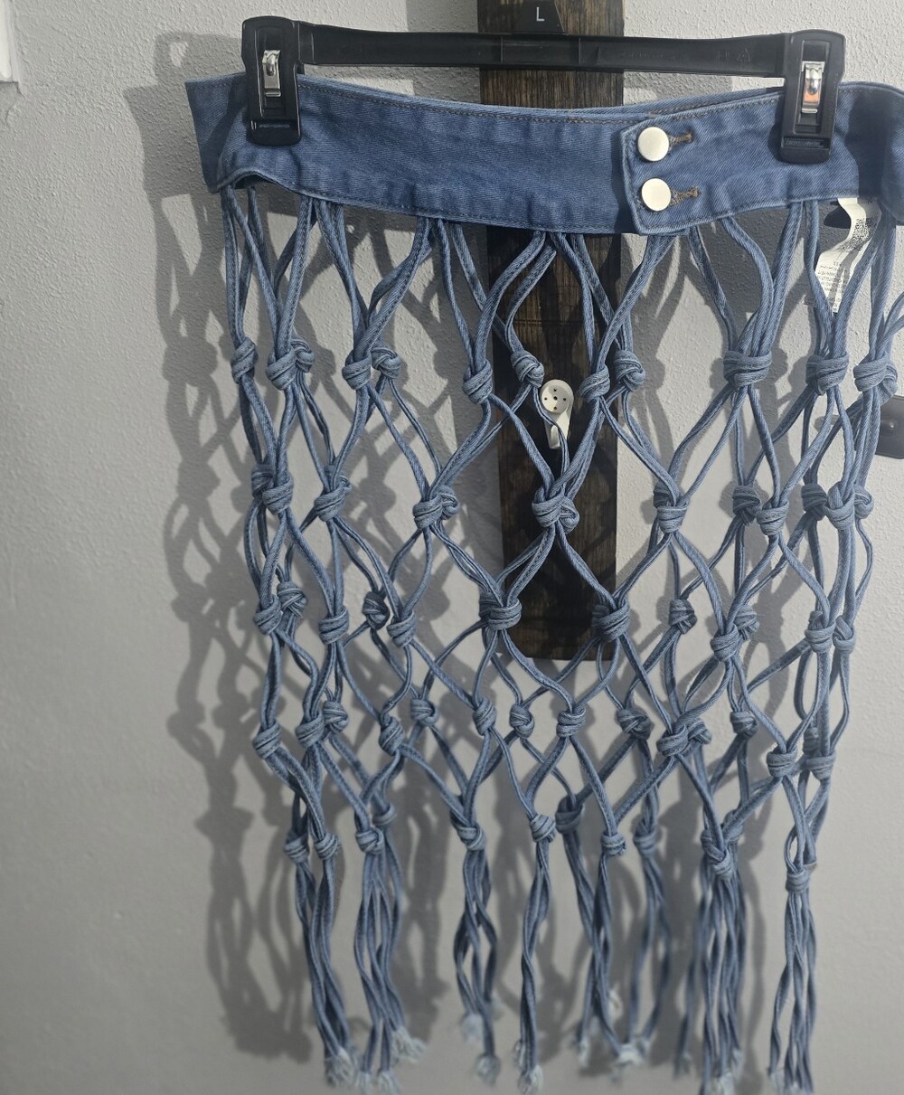 Knotted Fringe Denim Skirt